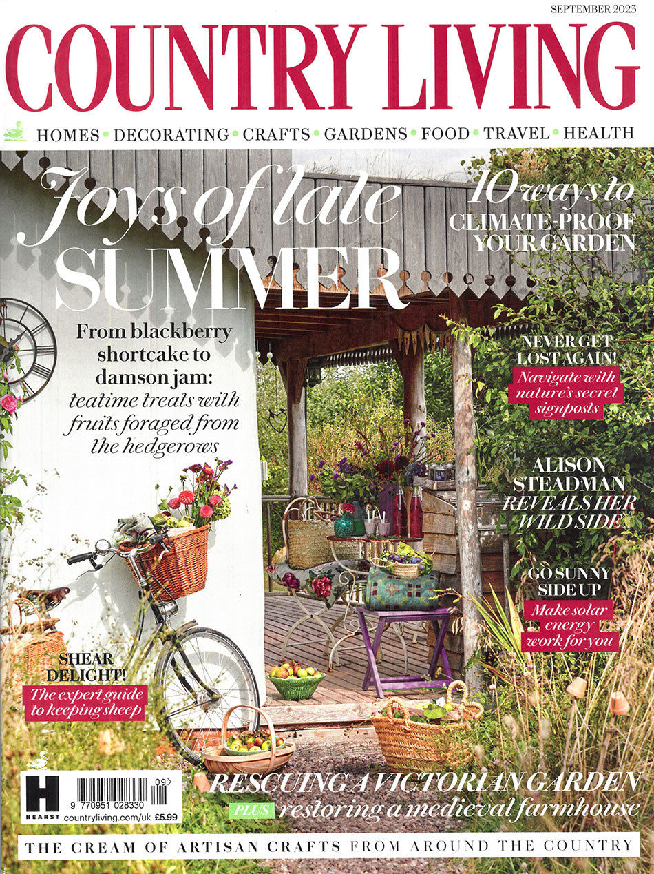 Country Living Sept 2023 Front Cover Featuring Pashley Princess Bicycle.