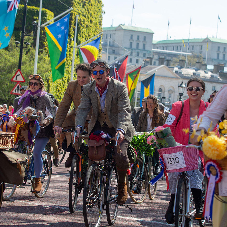 Vintage cyclists on the London Tweed Run 2023.