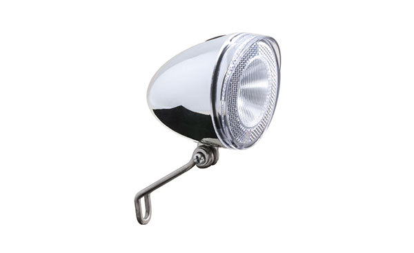 Classic silver front bicycle lamp with attachment bracket