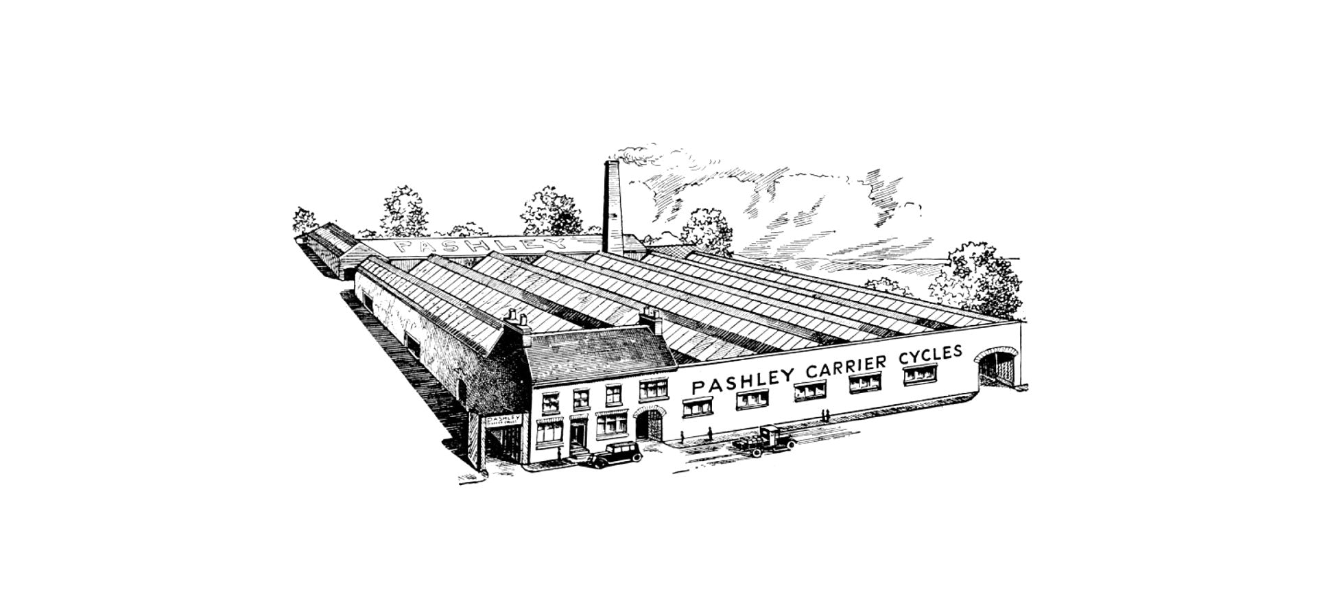 A ink drawing of the original Pashley Cycles Factory in Chester Street Birmingham.