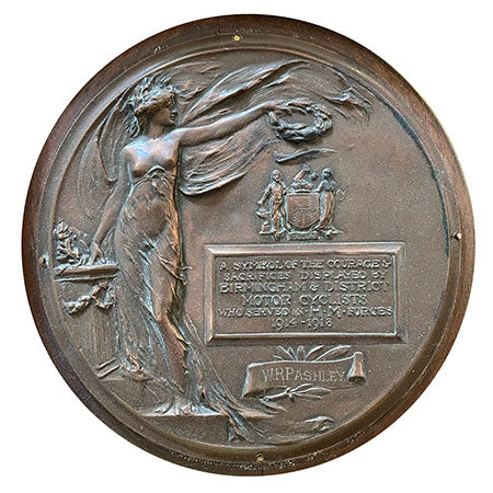 Plaque in recognition of William Rath Pashley service as a world war one despatch rider