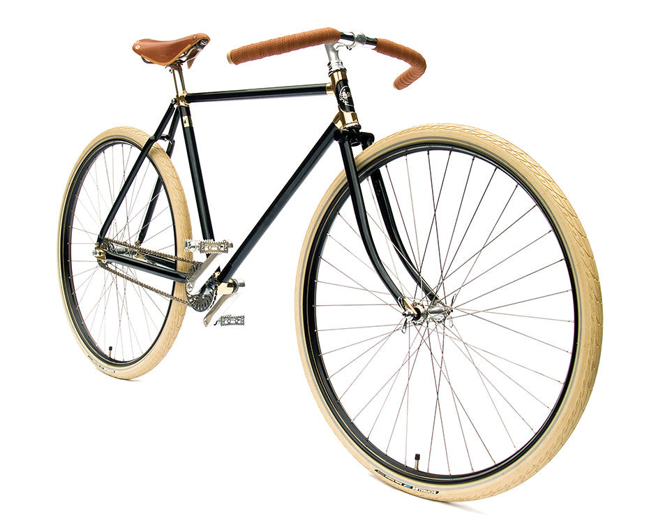 The Special Edition Guv'nor Plus 4 with brass plated lug detailing, leather bike saddle and leather wrapped handlebars.