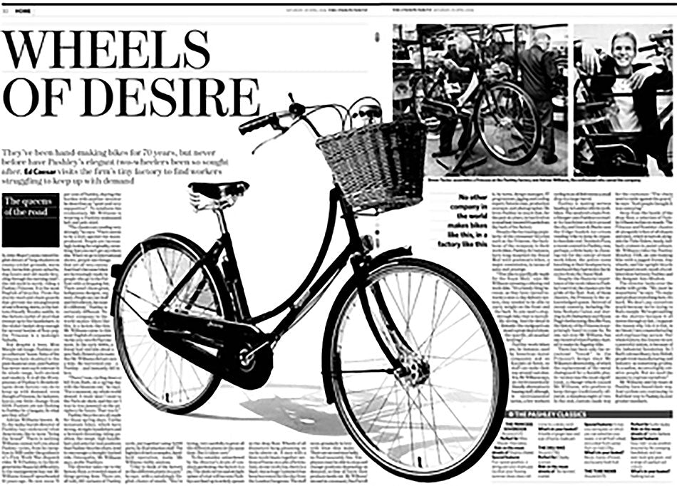 Copy of the Independent article showing picture of a Pashley Princess bicycle plus image of Adrian Williams the Managing Director