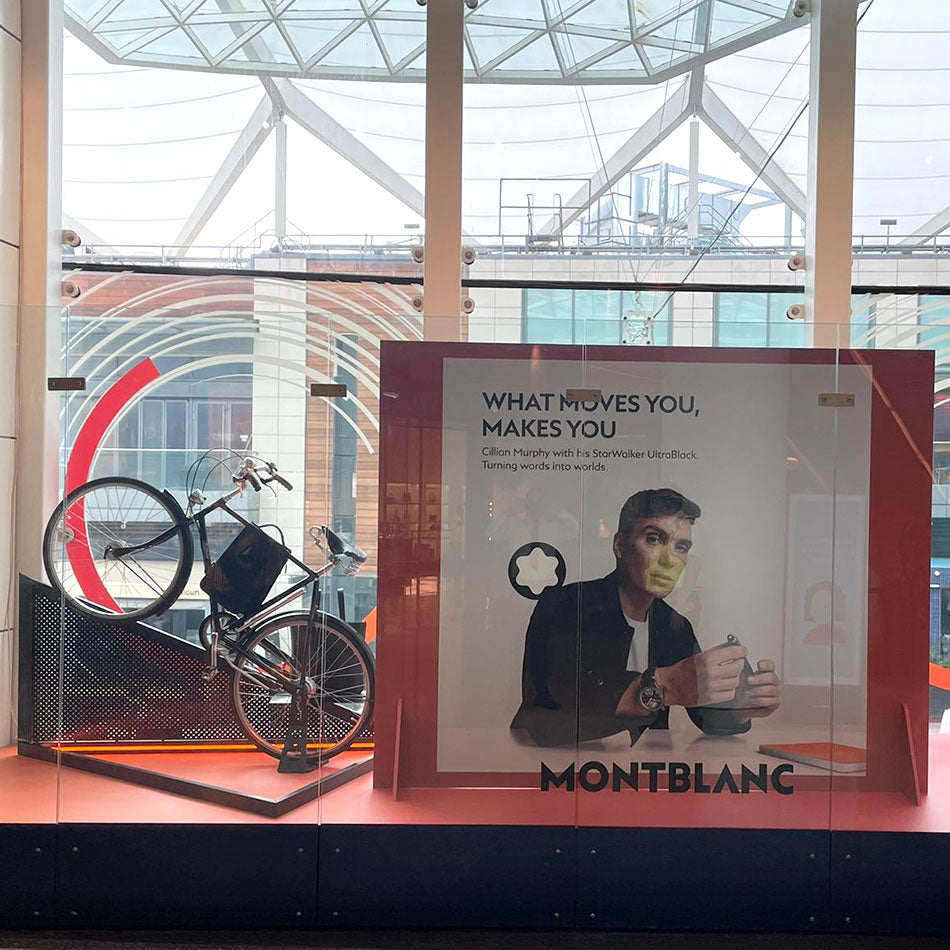 Black Pashley gents bike on display in the window of the MontBlanc store in Westfield Shopping Centre.
