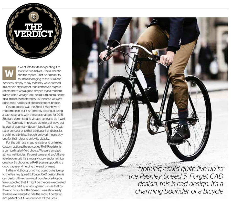 A 2014 article from the Urban Cyclist magazine featuring the Pashley SPEED 5 path racer bicycle.