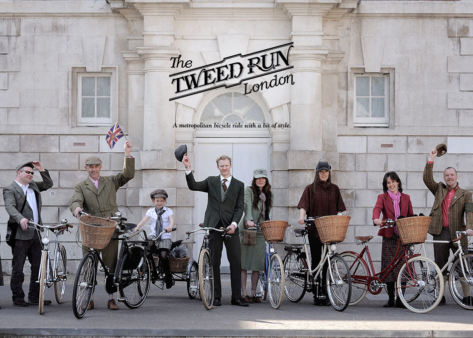 Some of the Pashley team dressed in tweed with their Pashley bicycles.