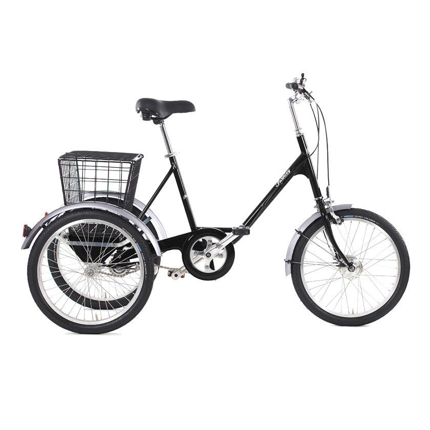 Pashley Picador tricycle in black with rear wire basket.