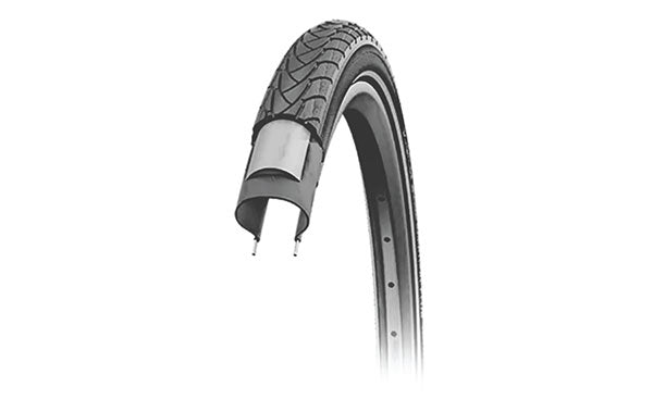 Illustration showing the inner layers of a marathon plus bike tyre.