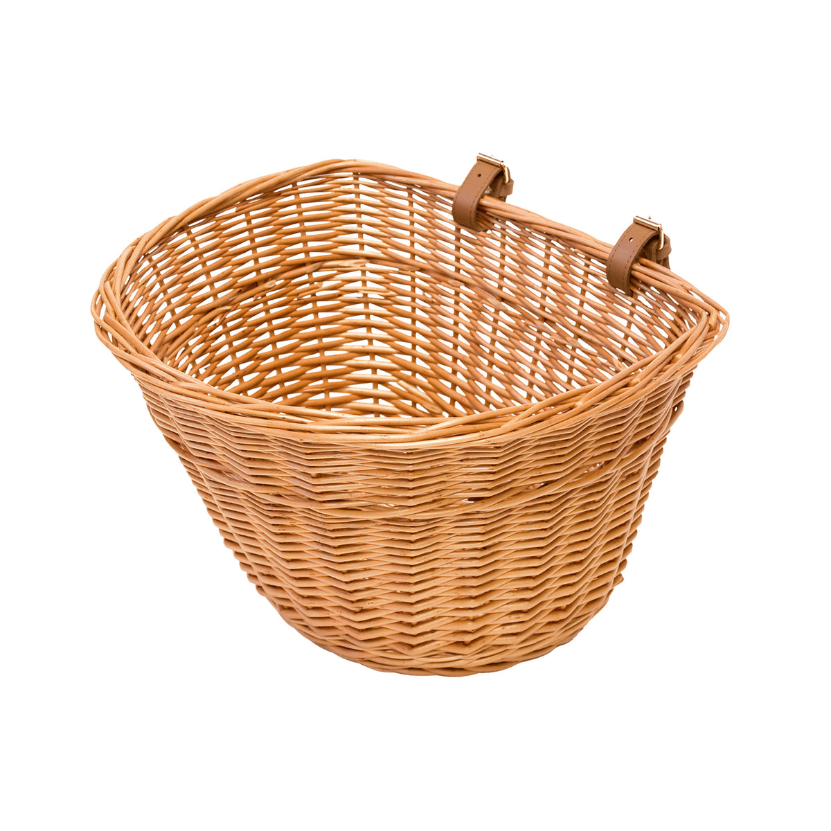 Wicker basket outlet with leather straps