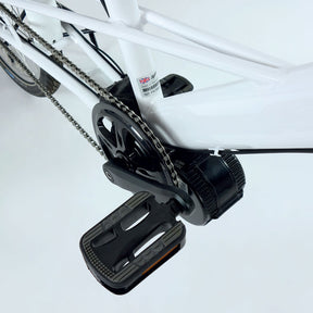 Close-up of a bottom bracket mounted electric bike motor.